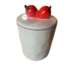 Strawberry Ceramic Canister 7” X 5” Lid Seals- Dishwasher And Microwave Safe